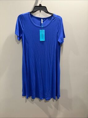 Royal Blue Short-Sleeve Mini Dress - Effortless Everyday Style